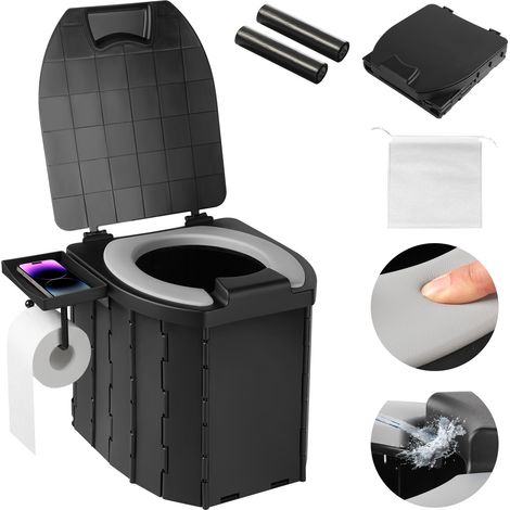 Toilette Portable avec Couvercles, Supporter 200KG, WC de Camping avec Porte Rouleau de Papier, 1 sac de rangement et 10 sacs poubelle (1/5)