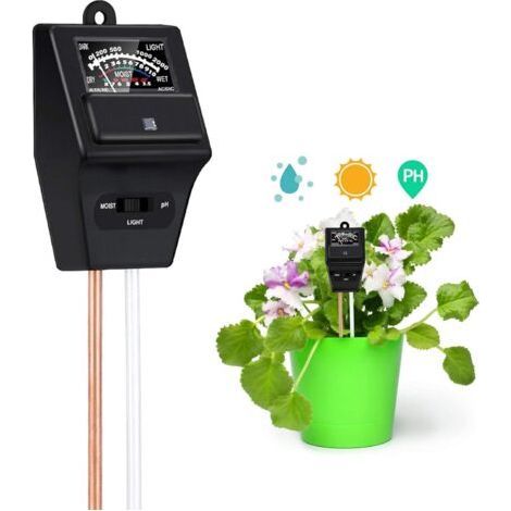 Testeur de sol 3 en 1, testeur de sol pour plantes, testeur d'humidité, de lumière et d'acidité pH pour les légumes de la pelouse dans le jardin, pas de batterie nécessaire (1/5)