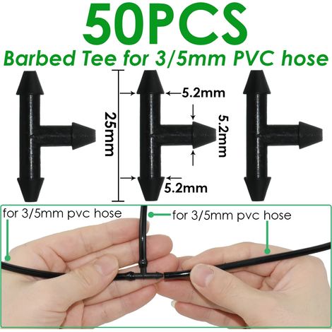 (KSL01-915-50PCS) Raccord en T à 3 voies barbelé 1/8'' pour tuyaux d'irrigation goutte à goutte, outils de jardinage (1/4)