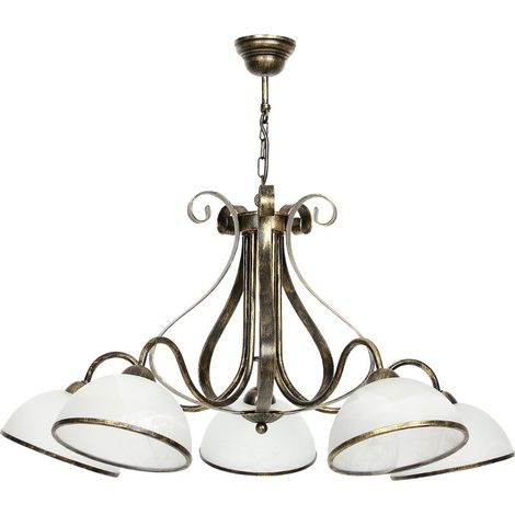 Suspension Antica rétro laiton patiné verre 5xE27 Luminex