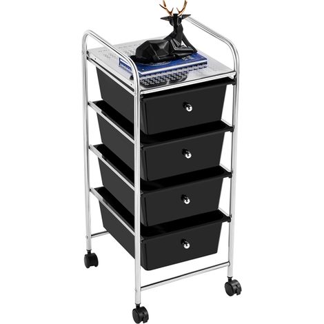 Homevive Carrito Auxiliar Almacenamiento con Ruedas Carro de Servicio de 4 Niveles Carro Organizador con Cajones Negro