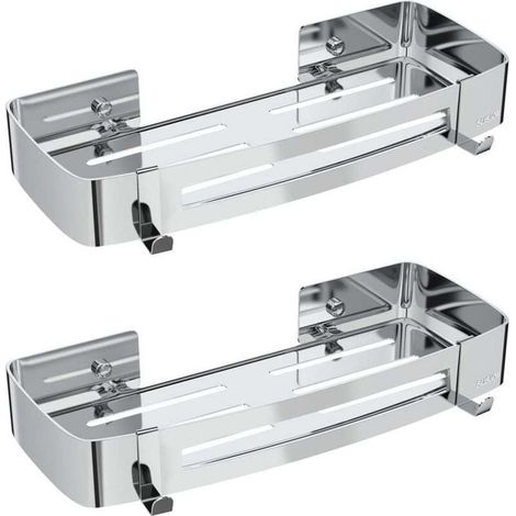 Rectangular soap dish for shower, without drilling, in stainless steel - set of 2, silver (1/4)
