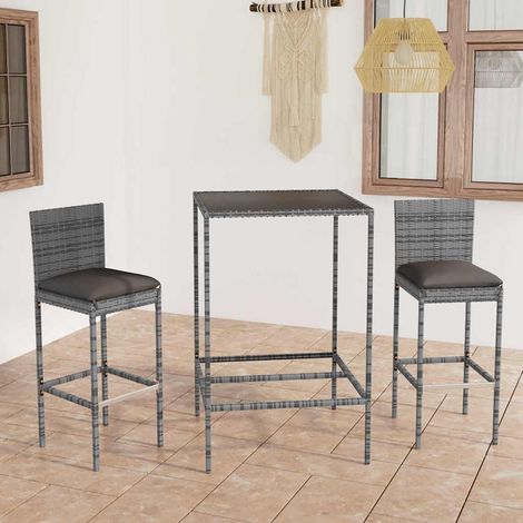 vidaXL Ensemble de bar de jardin 3 pcs et coussins Résine tressée Gris (1/5)