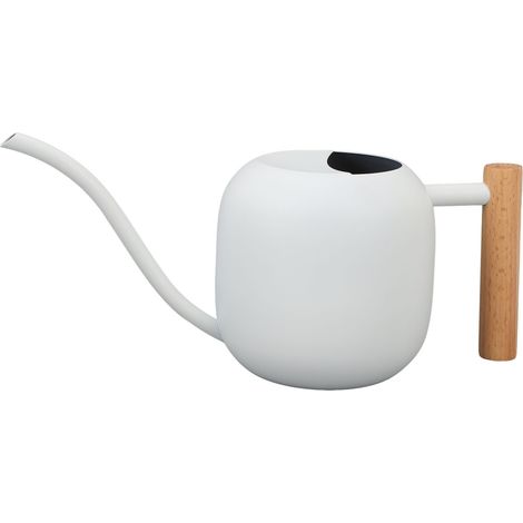 Arrosoir d'intérieur en acier inoxydable avec manche en bois et bec long pour plantes d'intérieur, fleurs, succulentes, bonsaï, 1,2 l, blanc (1/5)