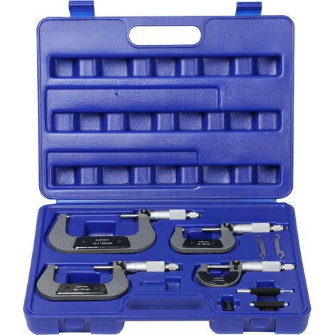 Juego de caja de micrómetros 4 piezas Micrómetro de tornillo de 0-100 mm Micrómetro exterior 160002763