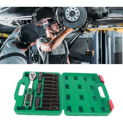 Satz mit 14 metrischen Ratschen-Steckschlüsseln, Schlagschrauber-Steckschlüsselsatz für die Kfz-Reparatur, Mechanikerwerkzeug mit Bits und Griff. (1/5)