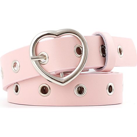 Ceinture en cuir en forme de cœur pour filles et femmes, avec boucle en métal et trous cloutés, accessoire pour shorts en jean