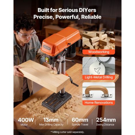 Perceuse à Colonne d'Établi 254 mm Perceuse d'Établi 400 W pour Travail du Bois et Métaux, Vitesse Variable 440-2600 tr/min, avec T… (1/5)