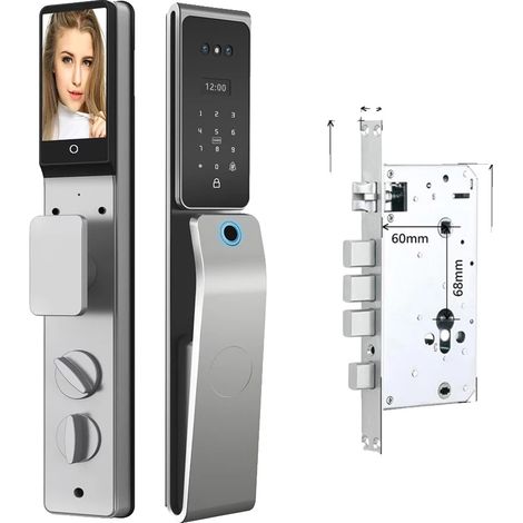 Serratura intelligente per porta, riconoscimento facciale 3D, compatibile con Alexa e Tuya, 24 240(6068) Mortise (1/2)