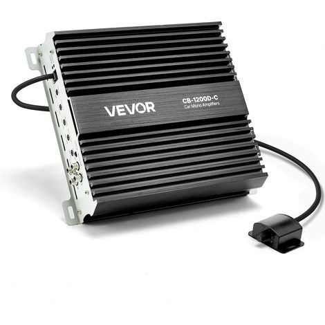 VEVOR Amplificador Monobloque a Coche 1200 W, RMS MÁX. 1/2/4 Ohmios, Clase D, con Control Remoto de Nivel Subwoofer, Filtro de Paso Bajo, Refuerzo de Graves, Cambio de Fase y Control de Volumen