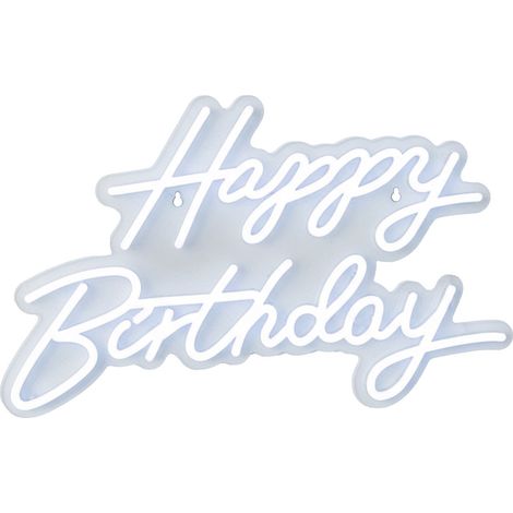 Relaxdays LED sign Happy Birthday, illuminated birthday decor, H x W: 28 x 40 cm, for hanging, USB, cool white (1/5)