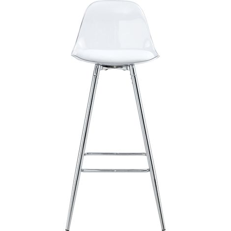 Set di 2 sgabelli trasparenti con schienale, struttura in metallo color argento, 38 x 33 x 96,5 cm (1/5)