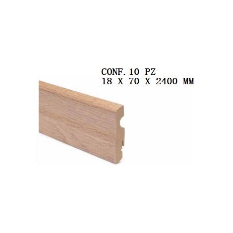 CONF. 10 PZ BATTISCOPA PASSACAVO SAGOMATO MDF FINITURA ROVERE CHIARO TREND 18 X 70 X 2400 MM