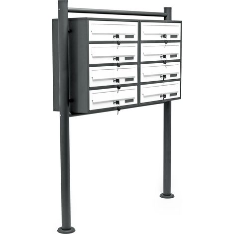 Wiltec Cassetta postale condominiale autoportante 8 posti antracite/bianco 945 x 270 x 1500 mm 2 moduli (1/5)