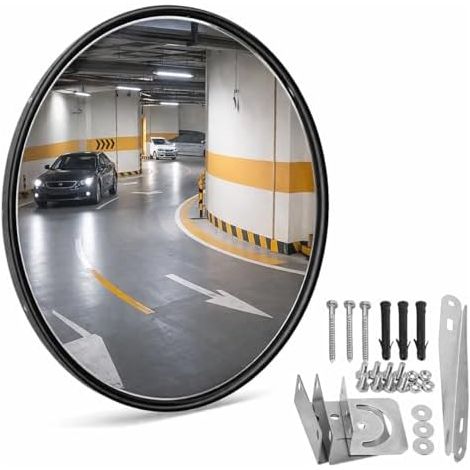 Miroir Convexe 45cm – de Sécurité pour Angle Mort, Parking, Garage et Entrepôt Utilisation Intérieure & Extérieure (noir, 45cm) noir (1/5)