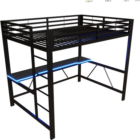 GagaLit mezzanine gaming métal 140x200 cm noir LED USB bureau (1/5)