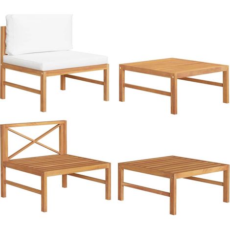 Salon de jardin 2 pcs Ensemble Table et Chaise de Jardin - avec coussins crème Bois de teck BV586764 - BonneVie (1/5)