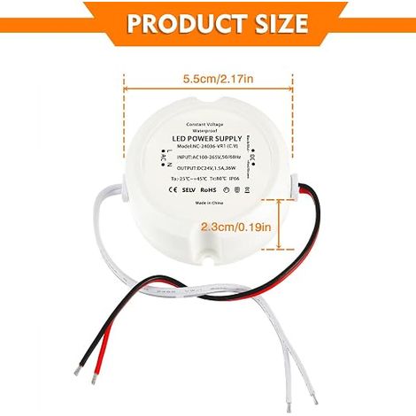 Trasformatore LED 24V 36W 1.5A, LED Driver Convertitore, Adattatore a Tensione Costante, Trasformatore IP66 (1/4)