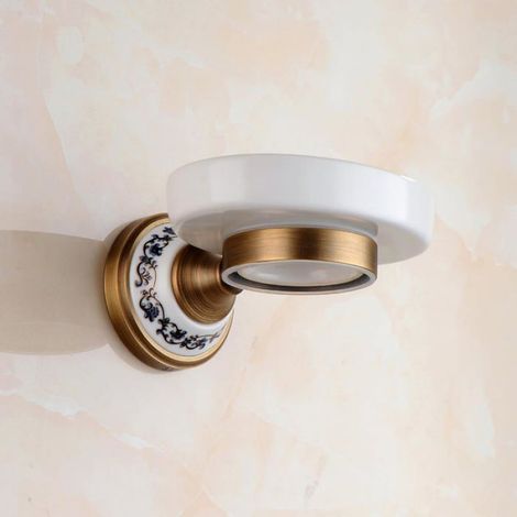 Porte-Savon Mural en Laiton Bronze Antique, Accessoires de Salle de Bain, Design en Porcelaine (1/4)