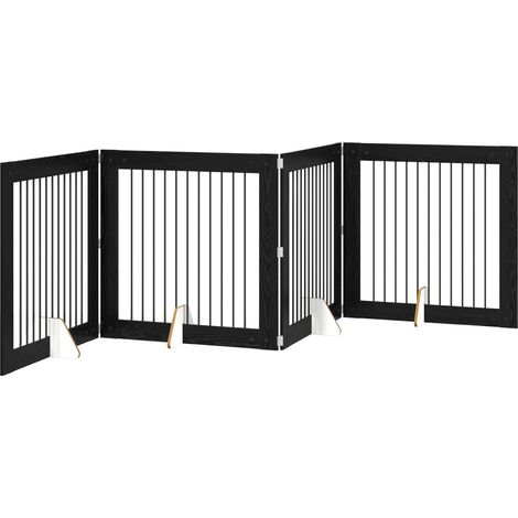 Foldable Dog Gate with Stands 4 pcs Black Oak 401 cm vidaXL