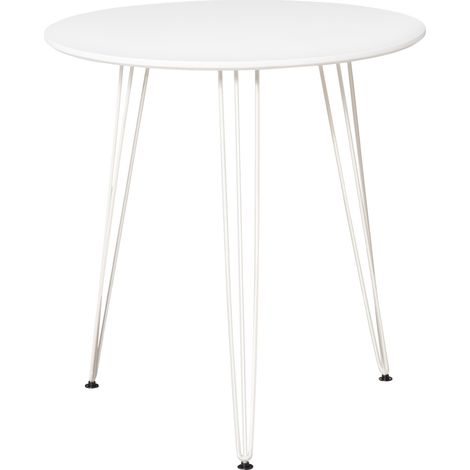 Table ronde à manger avec pieds en fourchette métallique, bar Ø70 x 75 cm, blanc, style nordique moderne pour cuisine, salon, cafétéria