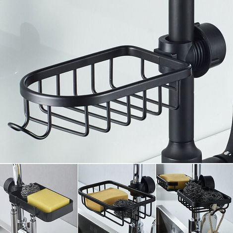 Kitchen Space Aluminum Sink Dish Drainer Sponge Storage Faucet Drainer Dish Drainer Shelf Basket Organizer Kitchen Accessories 1pc (Black Single Sided) MUMU (1/3)
