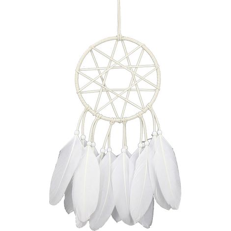 Attrape Rêves Fait Main - Anneau En Fer Et Plumes Naturelles - Décoration Murale Pour Maison Et Voiture - Couleur Blanche
