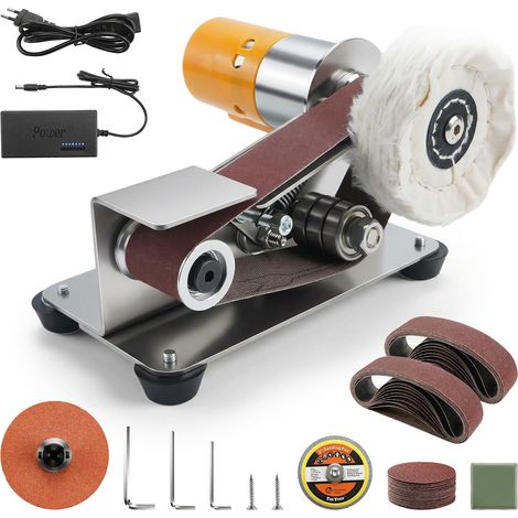 Ponceuse à bande électrique, mini ponceuse à bande, aiguiseur de couteaux de 15 degrés avec 20 sangles de sable et 20 pièces de papier de sable, ponceuse à ceinture pour le polissage du métal (1/5)