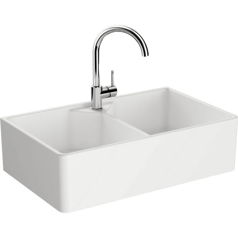 Fregadero de encimera VitrA Belfast blanco de 2 senos
