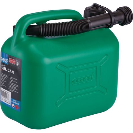 Draper 09052 5L Green Plastic Fuel Can for Safe and Portable Fuel Storage
