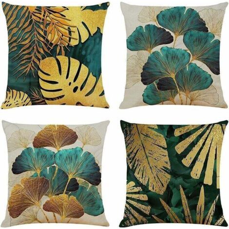 Lot de 4 Housses de Coussin Carrées 40x40 cm en Lin, Décoratives Intérieur Extérieur pour Canapé Lit Bureau, Oreillers Non Inclus