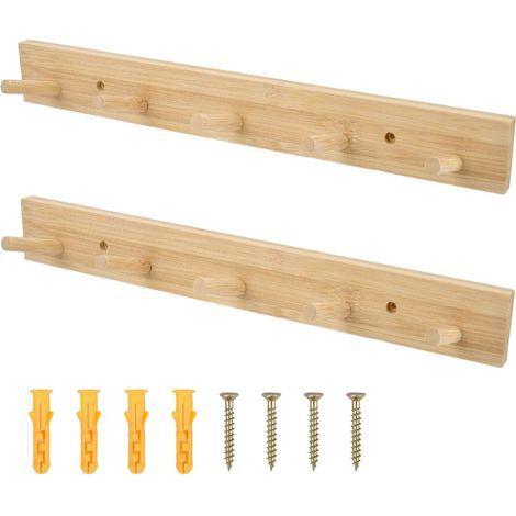 Patères et Porte-chapeaux, 2Pcs Patère Murale 5 Ronde Crochets Patères en Bois, Patère Murale Ronde Crochets Muraux en Bois, Patère Mural pour Serviettes Cravates Chapeaux Ceintures Clés (1/5)