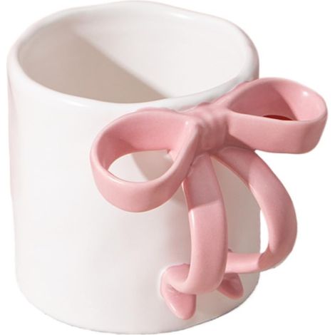Tasses à café en céramique Nœud mignon Forme de cœur Légères Pour fille Bureau Maison Lait Petit-déjeuner (1/2)