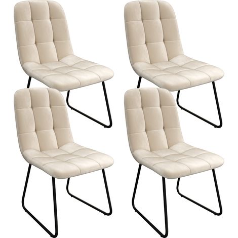 Ensemble de chaises de salle à manger avec coussins en flanelle et pieds en U (4 chaises, beige) (1/5)
