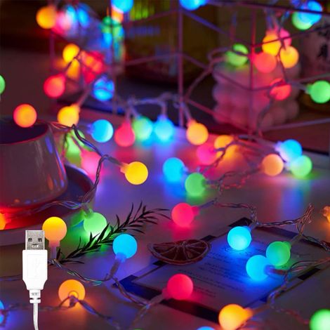 Guirlande lumineuse à LED USB, 10 m, 80 boules colorées, mode d'éclairage continu (1/5)
