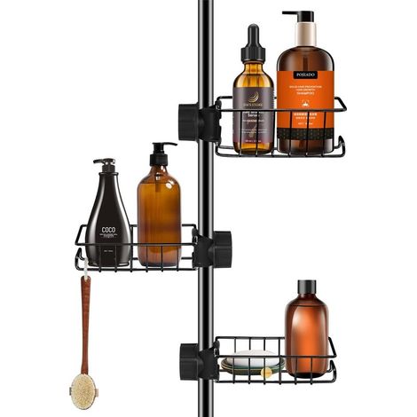 3er-Set Duschablagen – Edelstahl – Kein Bohren erforderlich – Für 18x27 mm Stangen – Schwarz (1/5)
