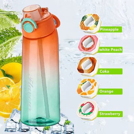 Gourde Air Water Up 900 ml, pack de démarrage Air, gourde aromatisée avec capsules parfumées pour le camping, orange et vert + 5 anneaux aléatoires orange et vert (1/3)