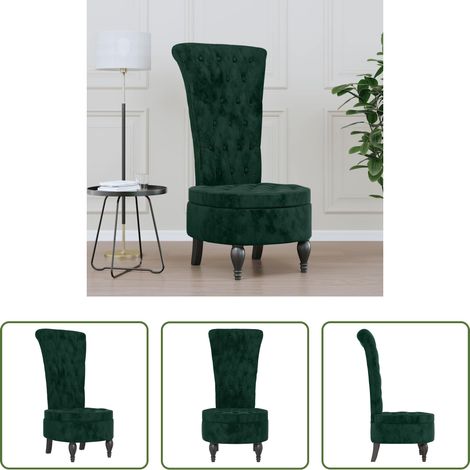 Chaise de salon - Chaise à dossier haut vert foncé velours conception de bouton (1/5)