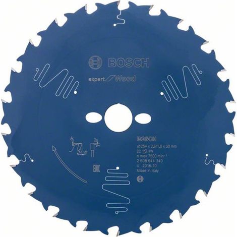 Bosch – Lame de scie circulaire 254 mm – Alésage 30 mm – Épaisseur 1.8 mm – Nombre de dents 22 – Pour bois dur – Coupe nette sans éclat