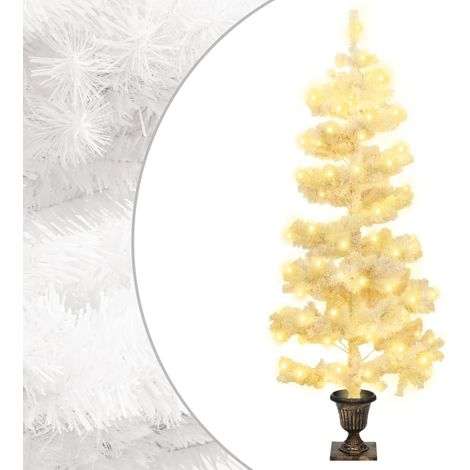 Spiral-Weihnachtsbaum mit Beleuchtung und Topf Weiß 120 cm