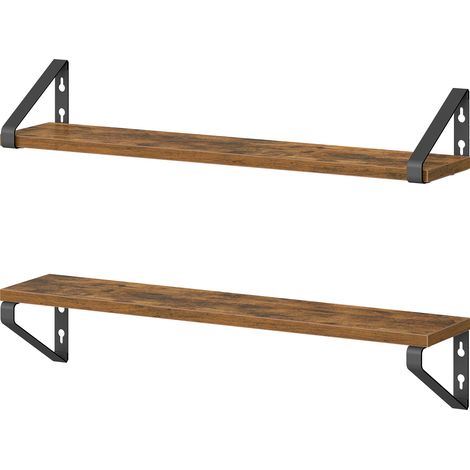 Étagère Murale Lot de 2, Étagère Rangement pour Décoration Murale, 60 x 12,8 x 11,2 cm, Marron rustique et Noir (1/5)