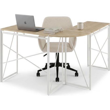 FurnitureR Büromöbel Set L Schreibtisch mit Drehstuhl höhenverstellbar Eckschreibtisch Arbeitsplatz Home Office Möbel Holzoptik Beige (1/5)