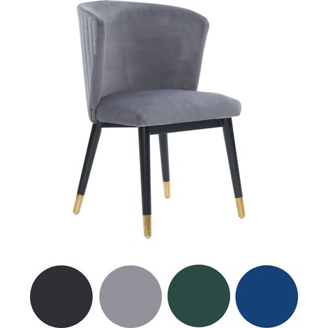 Single Grey Sofina Modern Velvet Dining Chair with Tufted Back - Wooden Frame & Gold-Tipped Rubberwood Legs (1/5)