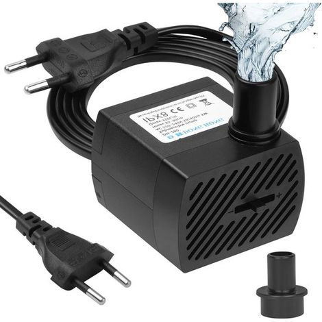 Mini-Wasserpumpe 350 l/h, 5 W – Ultraleise Aquariumpumpe, kleine Springbrunnenpumpe mit 1,4 m Kabel und 2 Düsen für Aquarien, Teiche und Gartenfiguren (1/5)