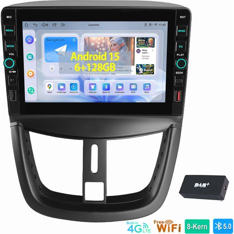 8 cœurs CarPlay 6+128GB Android15 Autoradio Pour Peugeot 207 CC GPS WIFI 4G BT DAB