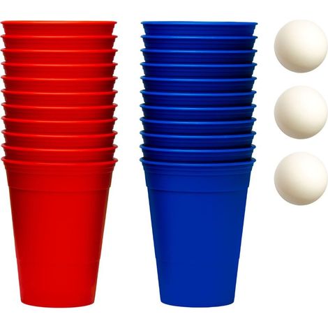 Gobelets Plastique Réutilisables 16oz (473ml) Lot de 22 Ecocups (11 Rouges + 11 Bleus + 3 Balles de Ping-Pong) Verres Plastiques Réutilisables, Solides, Passe au Lave-Vaisselle (1/5)