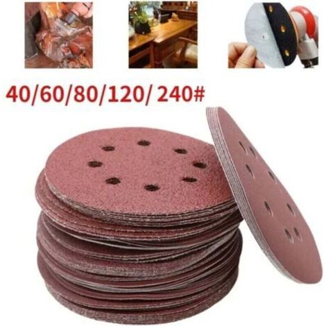 Disques polissage ronds 5 pouces (125mm) 125pcs - Grains 40-125 (8 trous) - Polissage précis - Durables - Pour véhicules et meubles - Bricoleurs et professionnels (1/4)