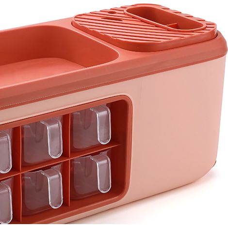 Boîte de rangement multifonctionnelle à double compartiment pour flacons d'épices, porte-couteaux, cuillères et ustensiles de cuisine (rose) (1/5)