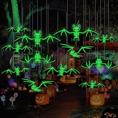 Murciélagos luminosos de Halloween, 12 unidades, decoración colgante de miedo (1/2)