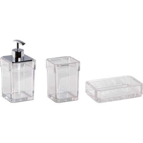 Accessoires De Salle De Bain - Ensemble Transparent 4 Pièces Porte-Savon Porte-Brosse À Dents Distributeur 350 Ml Porte-Brosse De Toilette (1/2)